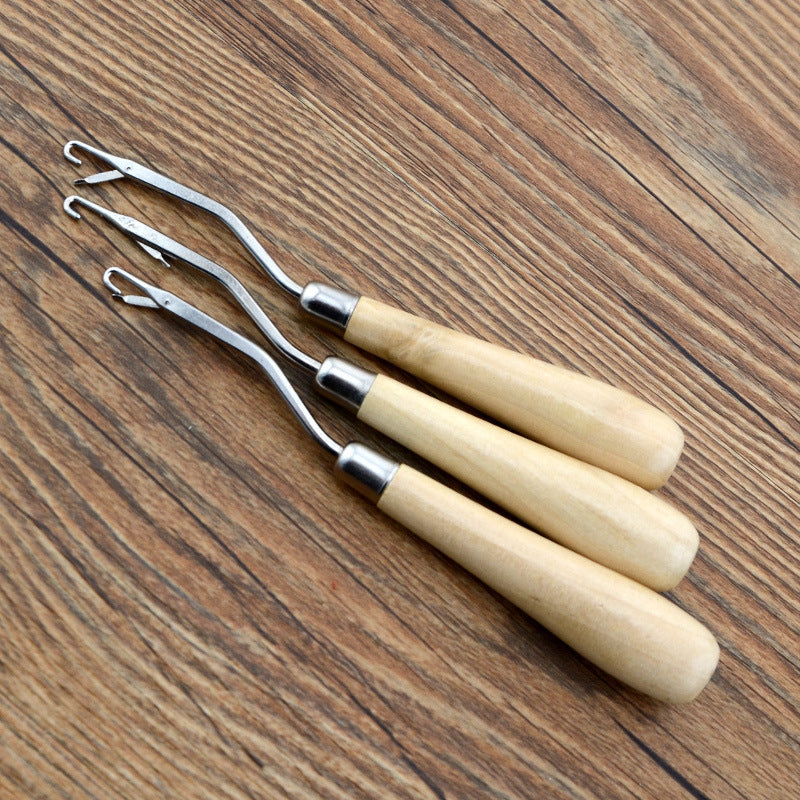 Wig hair extension hook with wooden handle