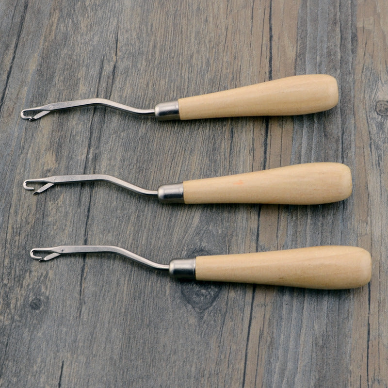 Wig hair extension hook with wooden handle