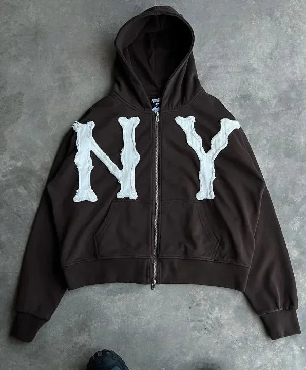 European and American Trendy Brand Fashion Jacket Letter Embroidered Oversized Hoodie Men Y2k Harajuku Retro Zipper Sweatshirt