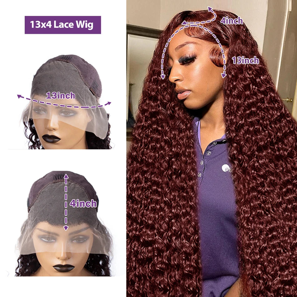 30 40 Inch Reddish Brown 13x6 Lace Frontal Wig 250 Density Colored Curly Wigs Human Hair Deep Wave 13x4 13x7 HD Lace Frontal Wig