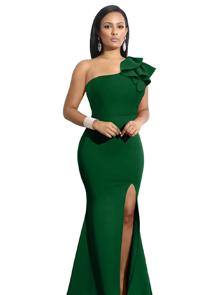 Elegant Summer One Shoulder Dress sleeveless Sloping Shoulders
