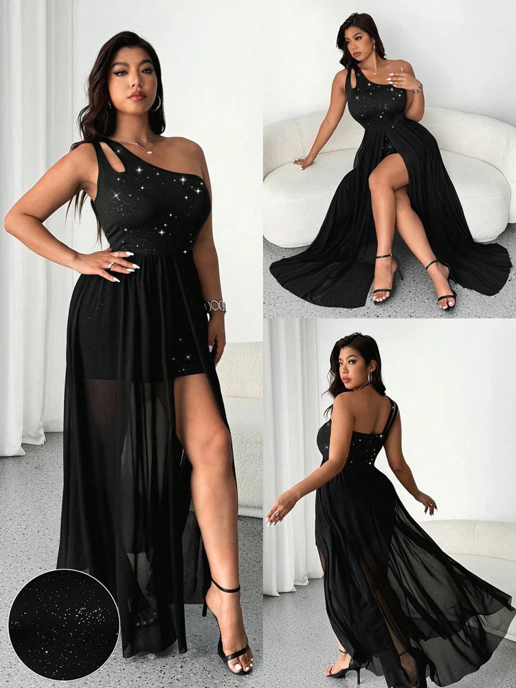 Elegant Party Dress with sequins one shoulder sleeveless