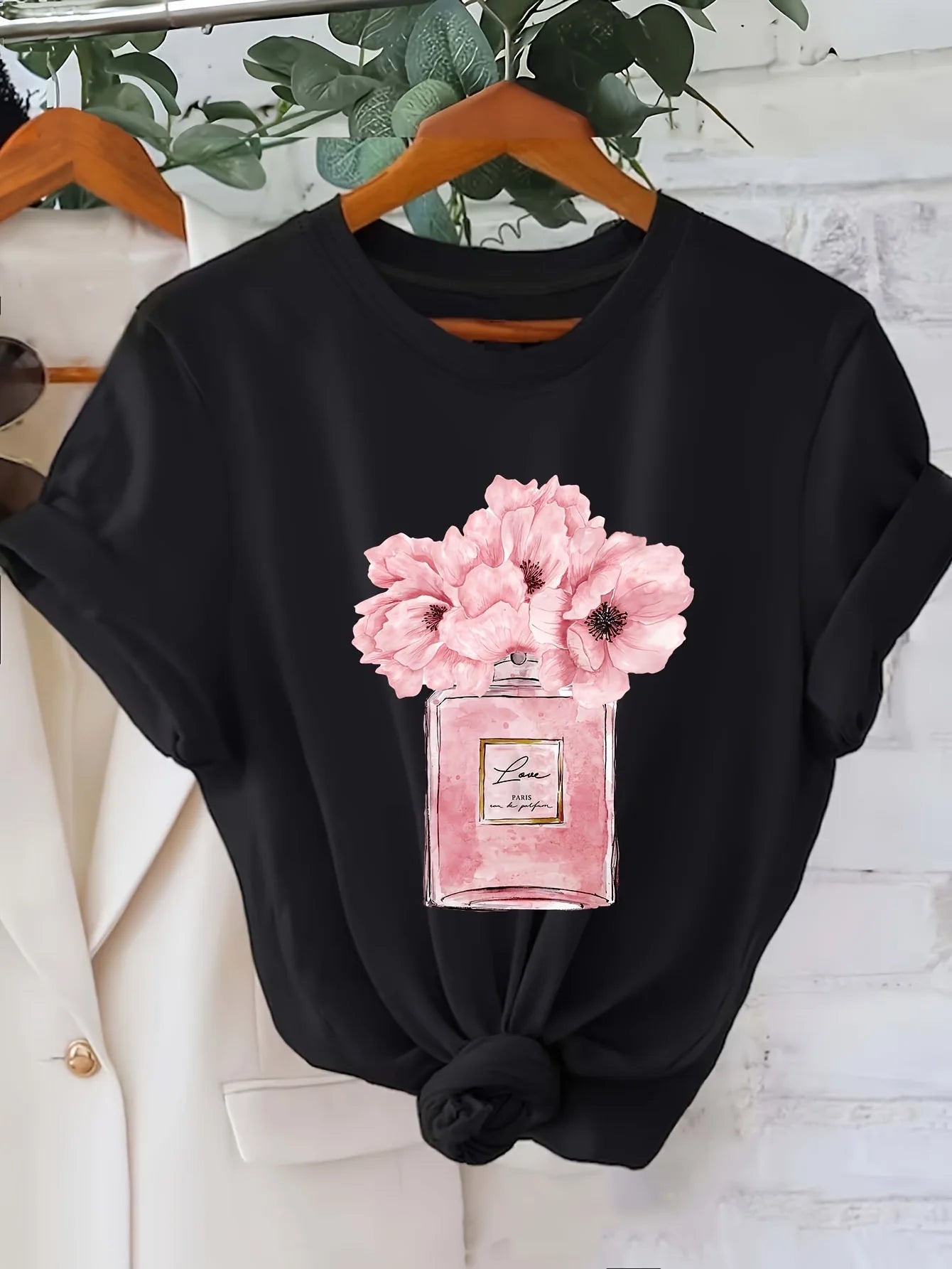 Women'S Floral Print T-Shirt Paris Flower Design Casual Crew Neck Short Sleeve Top All Season Wea shirts for women y2k top