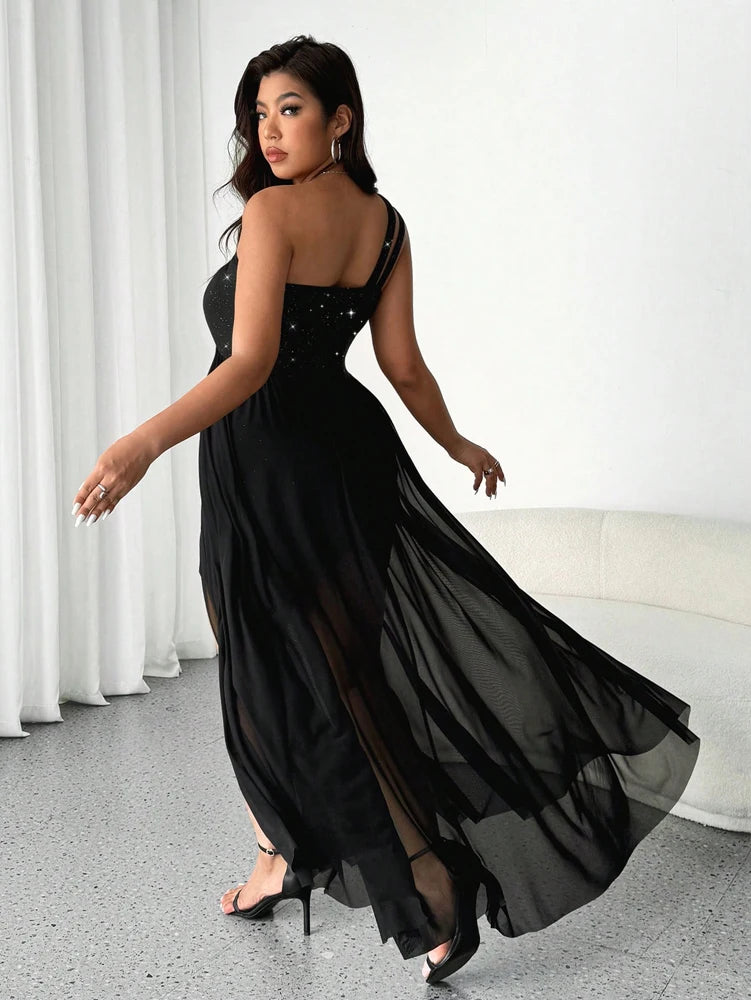 Elegant Party Dress with sequins one shoulder sleeveless