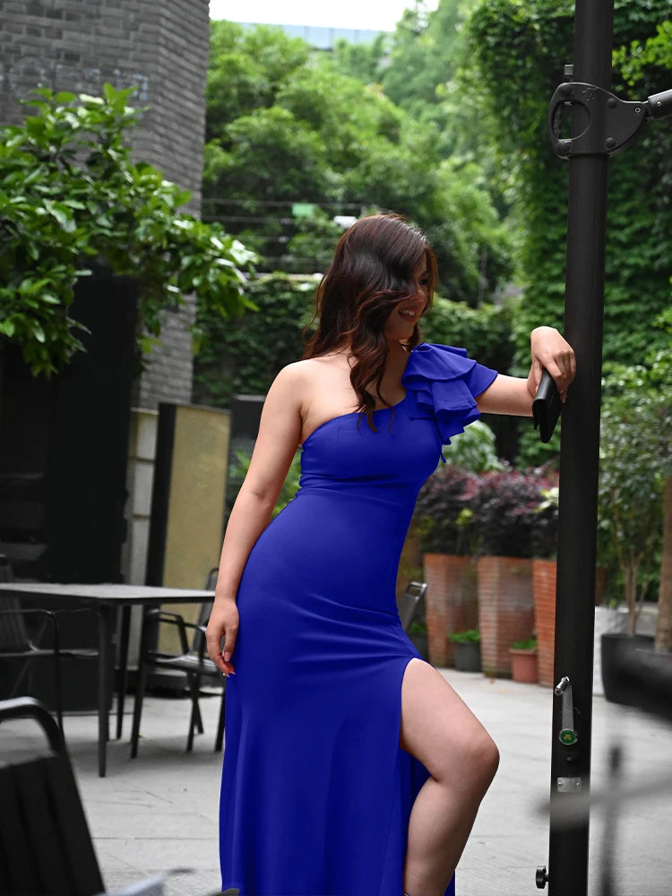 Elegant Summer One Shoulder Dress sleeveless Sloping Shoulders