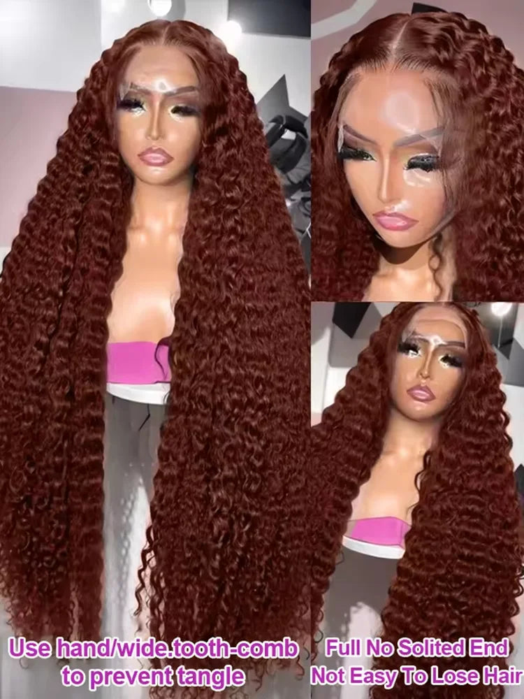30 40 Inch Reddish Brown 13x6 Lace Frontal Wig 250 Density Colored Curly Wigs Human Hair Deep Wave 13x4 13x7 HD Lace Frontal Wig