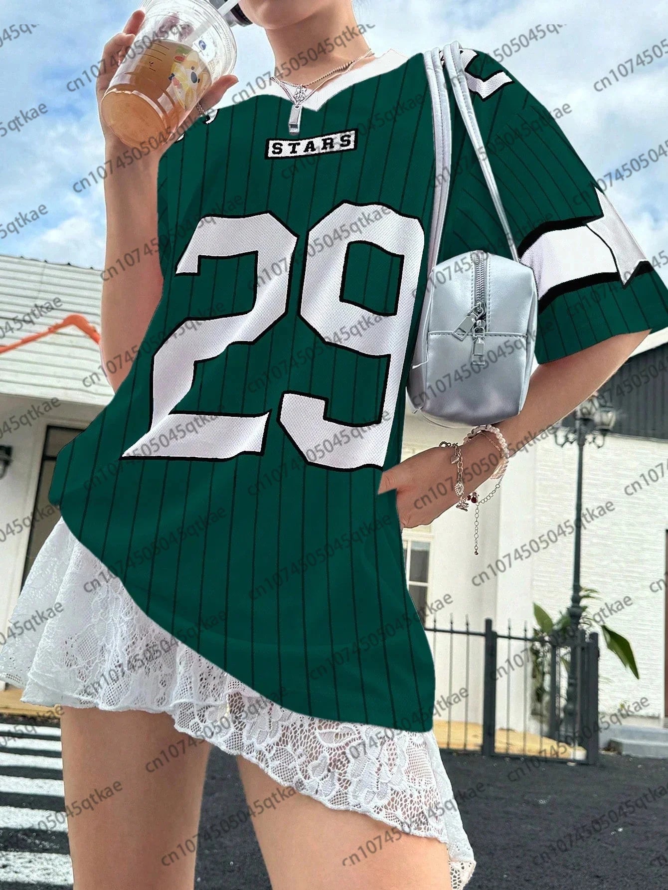 New Oversized T-shirt For Women V-Neck Short Sleeve Summer Fashion 29 Printed Streetwear Tops Casual Football Jersey Y2k Tees