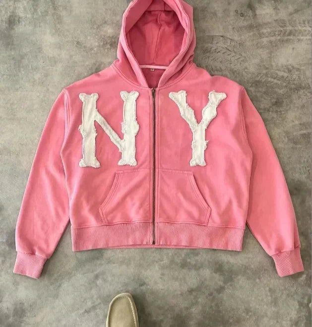 European and American Trendy Brand Fashion Jacket Letter Embroidered Oversized Hoodie Men Y2k Harajuku Retro Zipper Sweatshirt