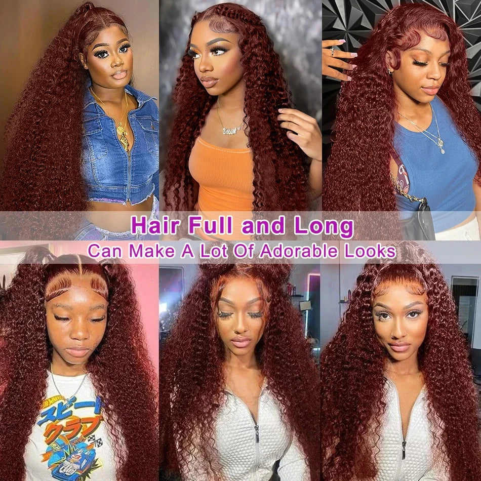 30 40 Inch Reddish Brown 13x6 Lace Frontal Wig 250 Density Colored Curly Wigs Human Hair Deep Wave 13x4 13x7 HD Lace Frontal Wig