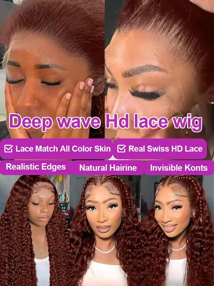 30 40 Inch Reddish Brown 13x6 Lace Frontal Wig 250 Density Colored Curly Wigs Human Hair Deep Wave 13x4 13x7 HD Lace Frontal Wig