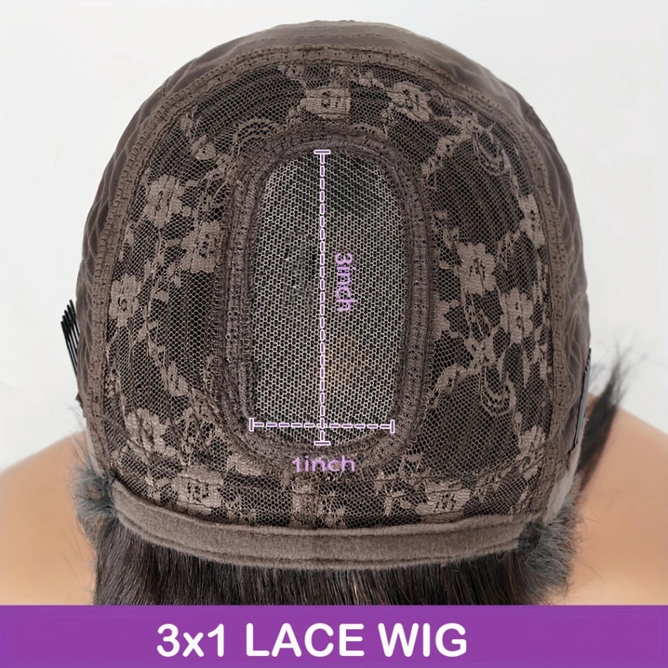 3X1 Middle Part Lace Wig Bone Straight Human Hair Wigs With Bangs Brazilian Full Machine Made 100% Human Hair Wigs For Women