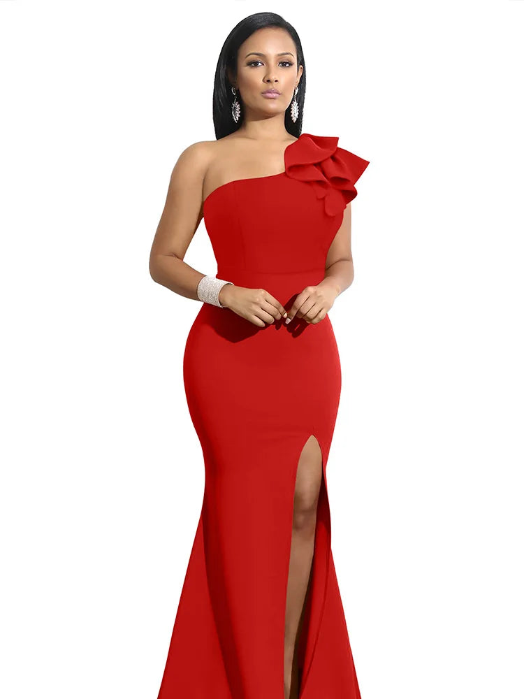 Elegant Summer One Shoulder Dress sleeveless Sloping Shoulders