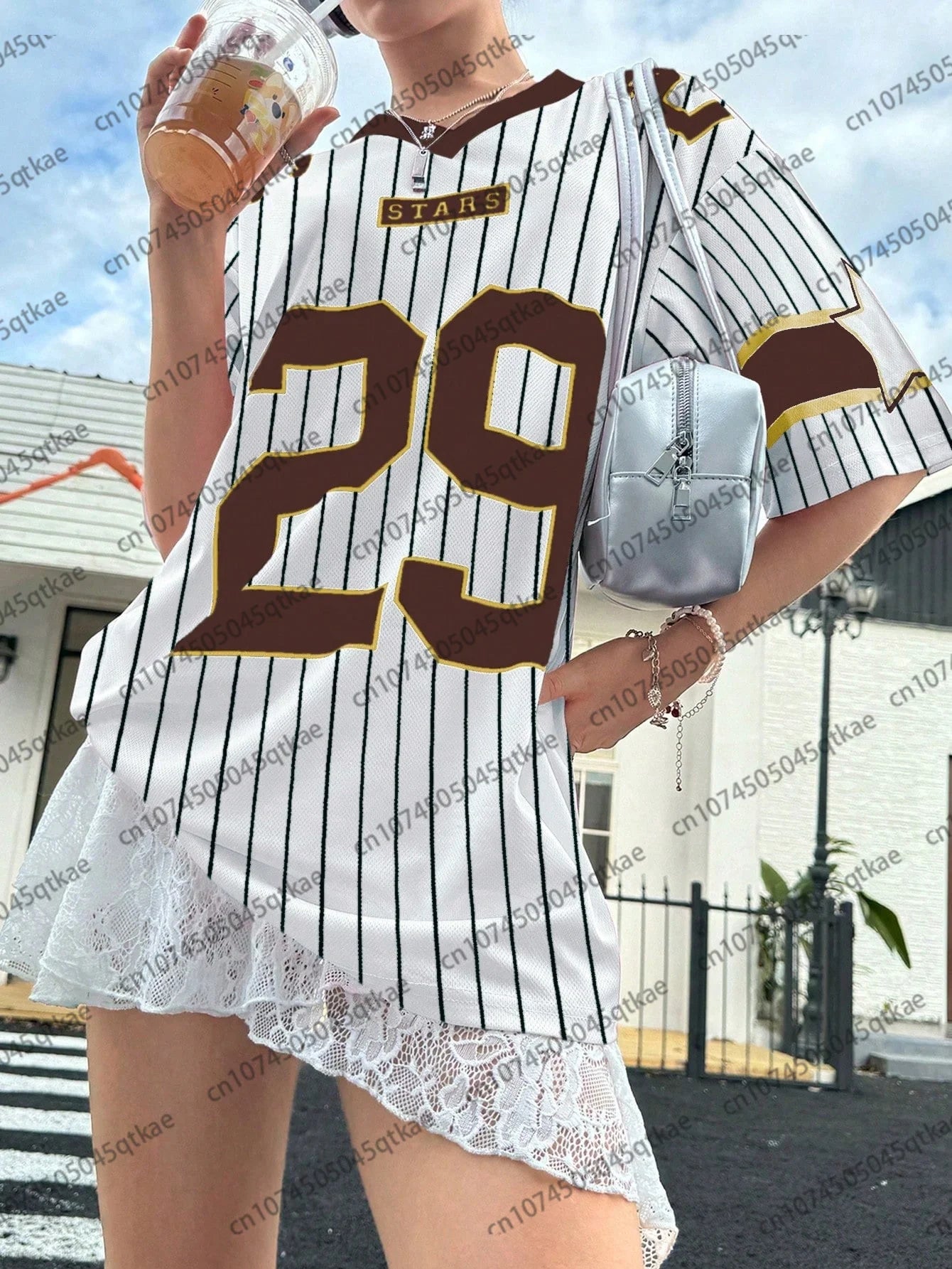 New Oversized T-shirt For Women V-Neck Short Sleeve Summer Fashion 29 Printed Streetwear Tops Casual Football Jersey Y2k Tees