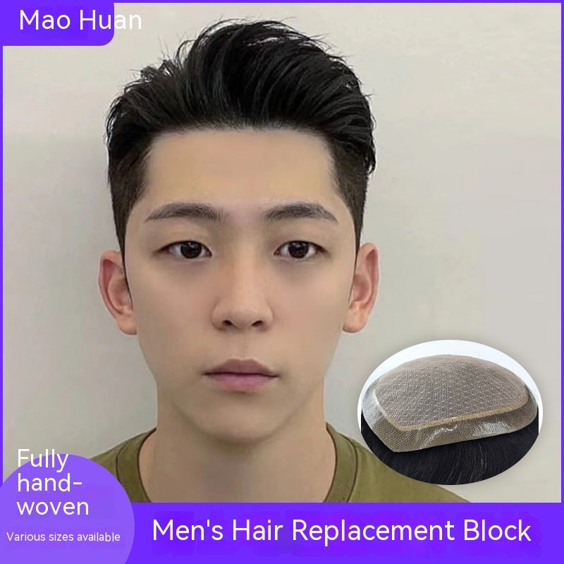 Men's Wigs Real Human Hair Hand-knitted