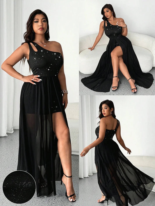 Elegant Party Dress with sequins one shoulder sleeveless
