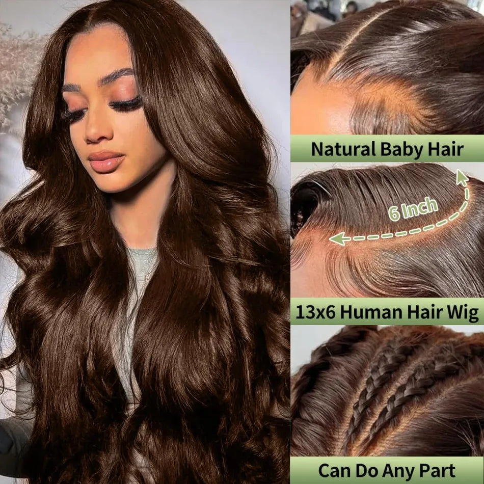 250 Density Human Hair Wigs Chocolate Brown Lace Front Wig Body Wave Wig 13x6 Hd Lace Frontal Wig for Black Women Clearance
