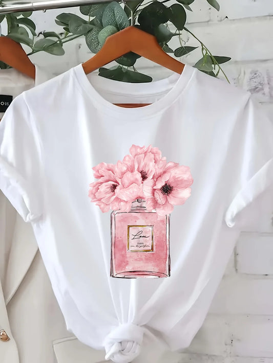 Women'S Floral Print T-Shirt Paris Flower Design Casual Crew Neck Short Sleeve Top All Season Wea  shirts for women  y2k top